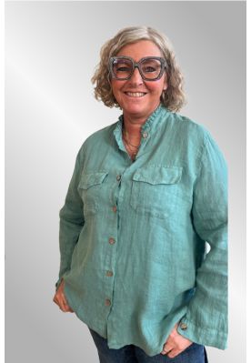 Grøn hørskjorte med krøllekrave 20008-3