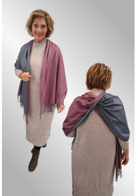 Grå / bordeaux dobbelt cashmere / viskose tørklæde FA78089