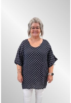 Mørk blå hør tunika bluse med prikker, Happy d 21