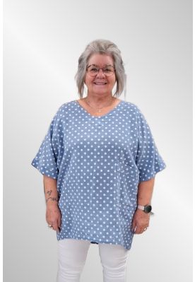 Lys blå hør tunika bluse med prikker, Happy d 21