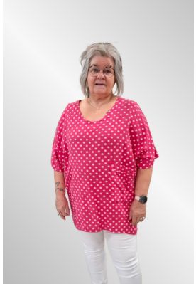 Pink hør tunika bluse med prikker, Happy d 21