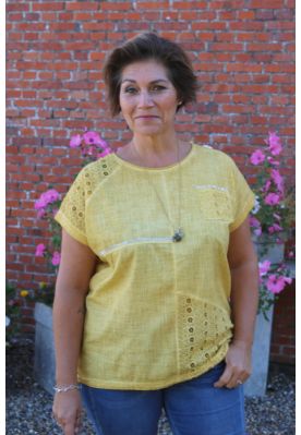 Hør / bomulds bluse i gul, Puk
