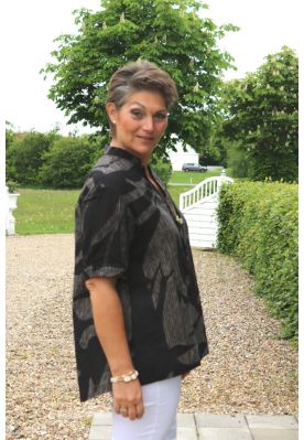 Antrasit hør bluse / tunika med print, Bella Elisa