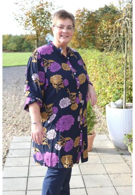 Blå skjorte med blomsterprint, Lavender, Moondust MO6285