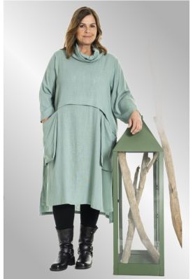 Grøn viskose / hør kjole, G251015