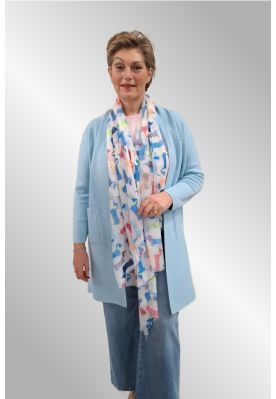 Tørklæde med gravhunde, Lys blå/pink/grøn 24022