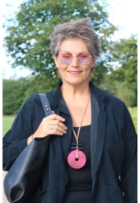 Pink / navy halskæde, lang.