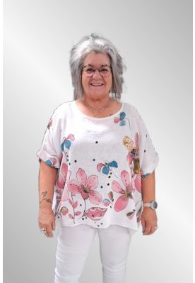 Hvid hør bluse med print, Iris