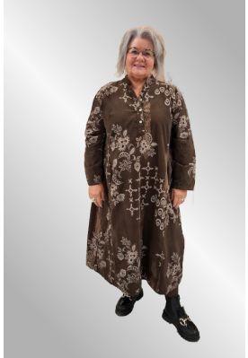 Brun fløjlskjole med print, 12231IKJ