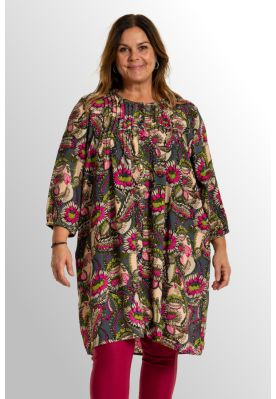Pink / grøn viskose print tunika, Johanne G244056
