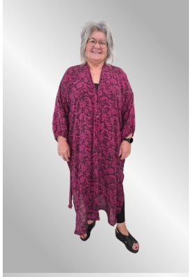 Sort /pink silke skjortekjole / kaftan, Relove, Unika