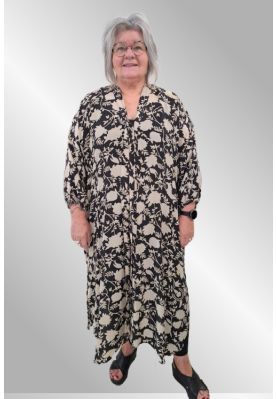 Sort /råhvid silke skjortekjole / kaftan, Relove, Unika