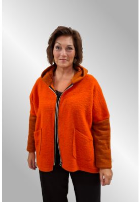 Orange uld fleece jakke med hætte, 90014 Ulit