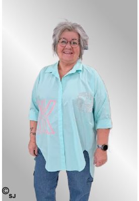 Mintgrøn oversize skjorte med print, M175