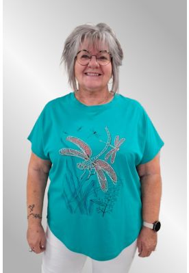 Turkis grøn T-Shirt med guldsmed. Nalia 25A01