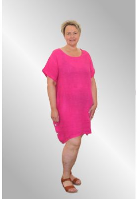 Ensfarvet pink hør kjole, Petrine