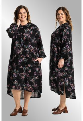 Sort print kjole i skønne farver, Annica, G235051