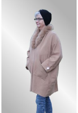 Camel cardigan med fake fur, 1464