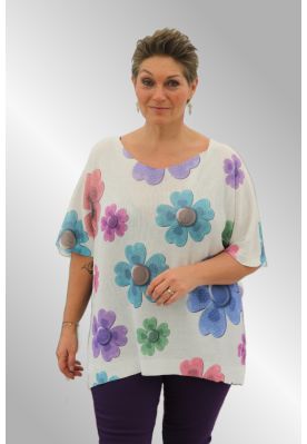 Hvid strik med print, Zafa 22B