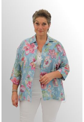 Blå hør skjorte med print, Lisbeth