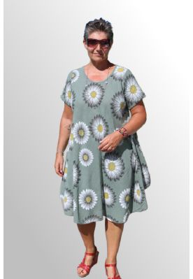 Khaki grøn bomuldskjole, Cath Flower 90