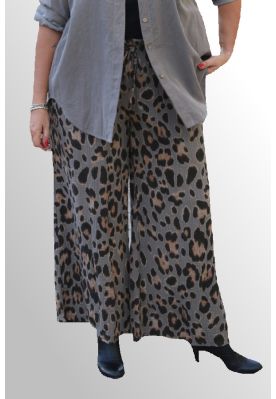 Beige Viddebuks med Animalprint, bomuld, ECO Leo Pants