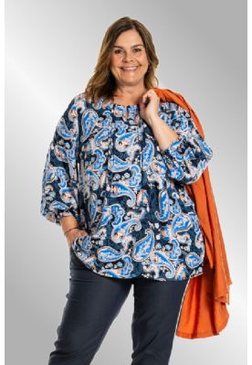 Blå viskose bluse med paisley mønster, Iben 251049