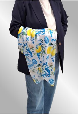 Firkantet tørklæde med citroner, blå combi