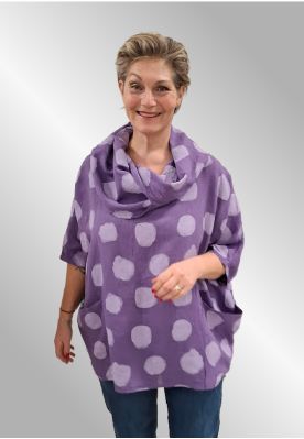 Lilla dot poncho hør bluse med krave, Ronja