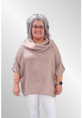 Natur poncho hør bluse med krave, Ronja