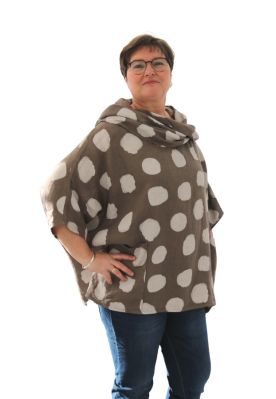 Natur dot poncho hør bluse med krave, Ronja