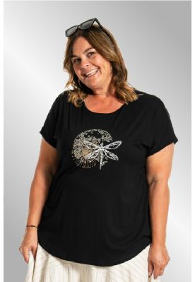 Sort Gitte T-Shirt med print, 252088