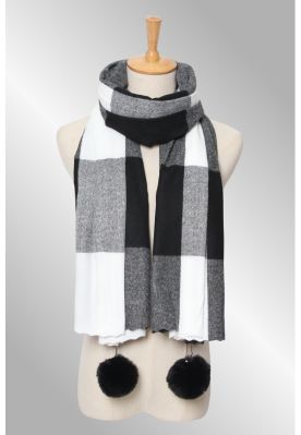 Sort hvid ternet tørklæde med kvaster S21279