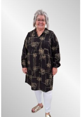 Sort tunika med grafisk blomsterprint, G251007