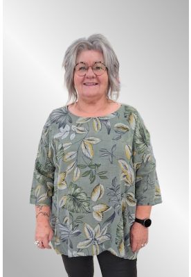 Grøn bluse med blad/blomster print, SP8084