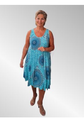 Turkis viskose solkjole, Yvet sun