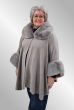 Grå Poncho jakke, fake fur, F40279