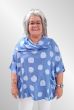 Blå dot poncho hør bluse med krave, Ronja